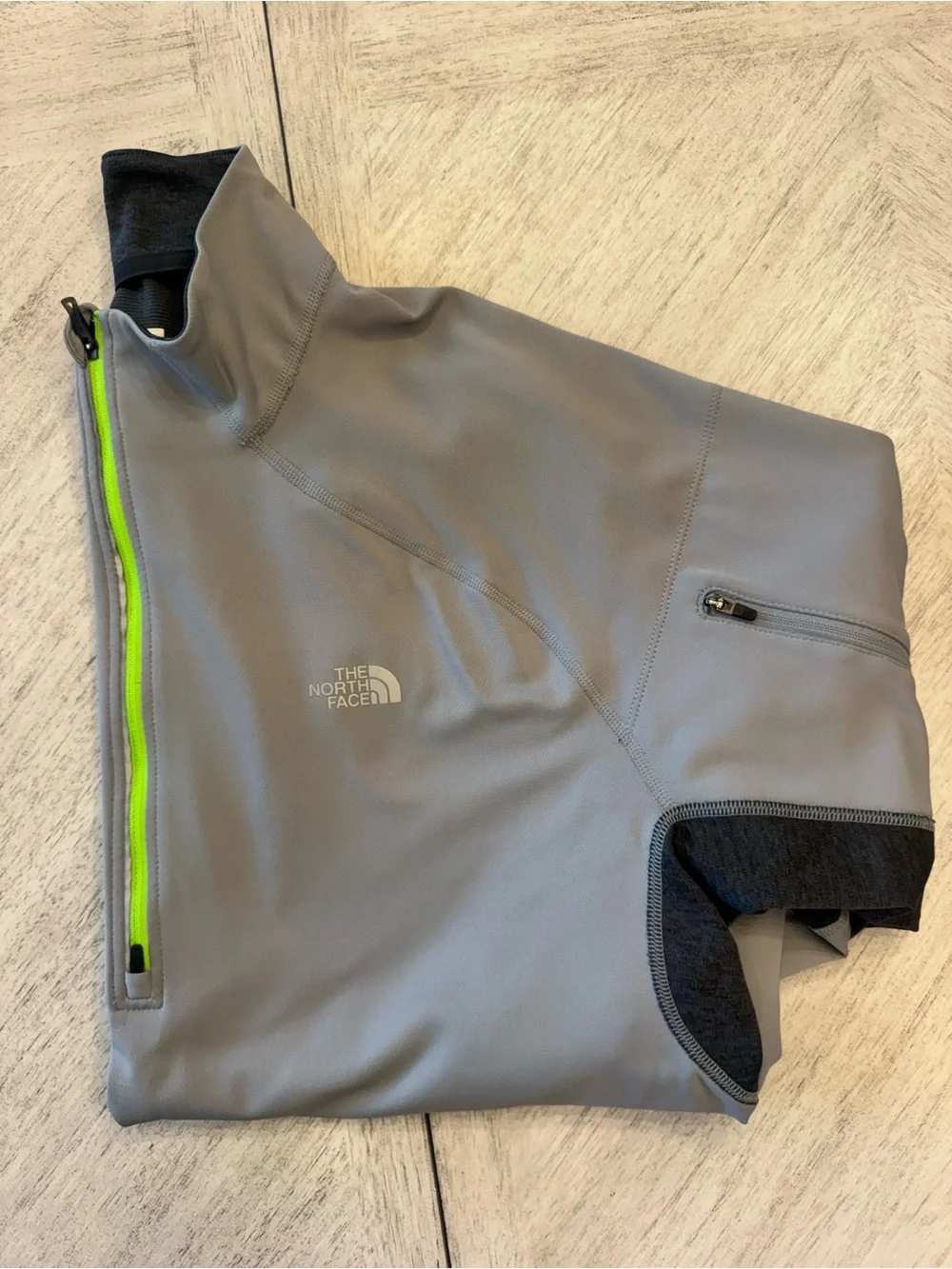 The North Face Men's Gray Performance Jacket with Neon Green Zip
